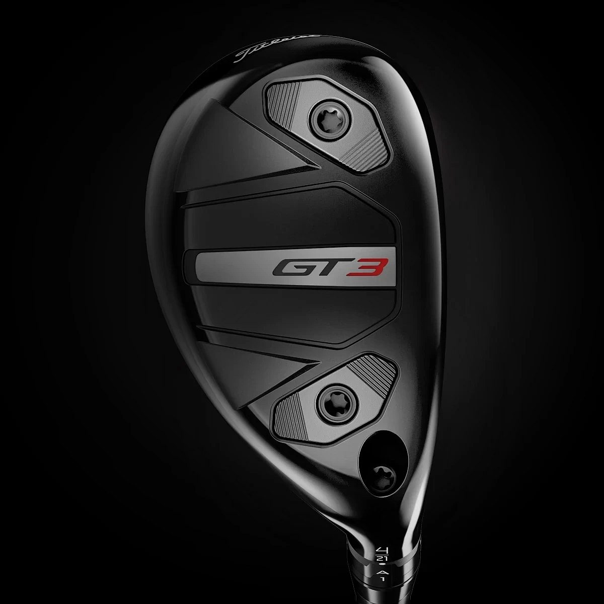 Sóli Titleist GT3 hybrid með lóðunum tveimur, við hæl og tá