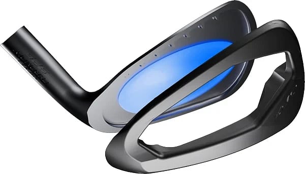Höggflötur Mizuno JPX925 Hot Metal járns losaður frá hausnum, bakhlið hans sýnd blá