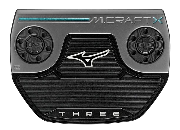 Sóli Mizuno M.CRAFT X Z3 pútters, með tveimur lóðum og áletruninni THREE