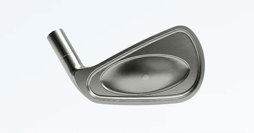 Bakhlið höggflatarins í Mizuno Pro M-15 járni, með sporöskjulaga svæði í miðjunni