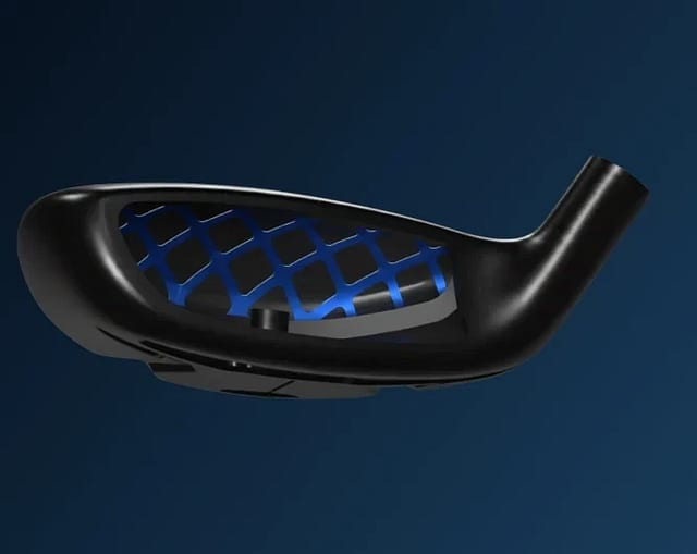 Haus Mizuno JPX ONE hybrid án krónu, með blátt vöfflumynstur inni í hausnum